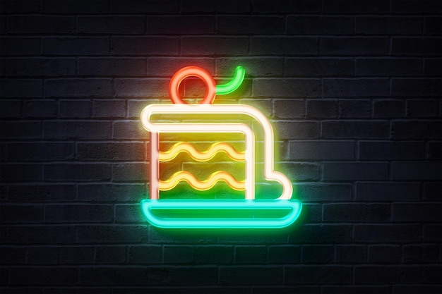 Neon Cake em uma parede de tijolos