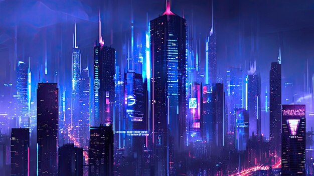 Neon city Anti-design corporation matrix futurism night cyberpunk street technology color skyscraper city view augmentation style metropolis Generado por IA