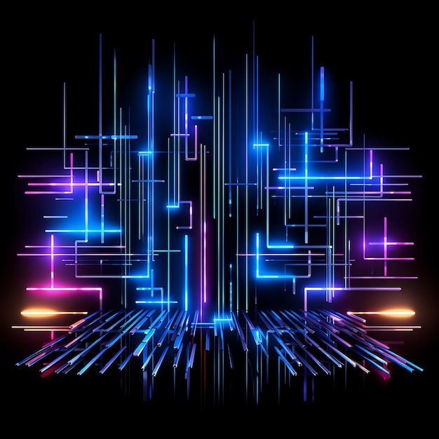 Neon City Grid Borderline Design Neon Lines Style City Grid Y2K Shapes Neon Transparent Light Art