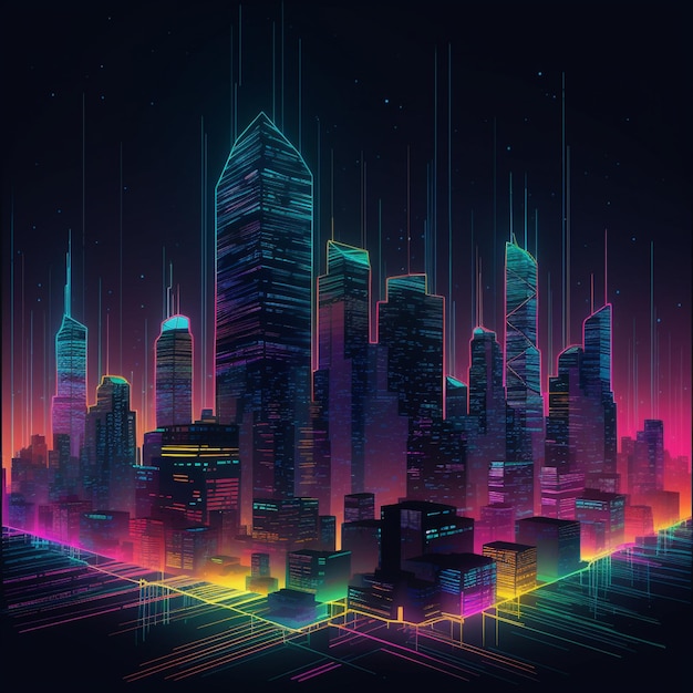 Neon City Skyline bei Nacht