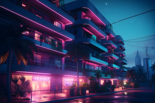 Neon city synthwave estilo retrowave Red neuronal IA generada