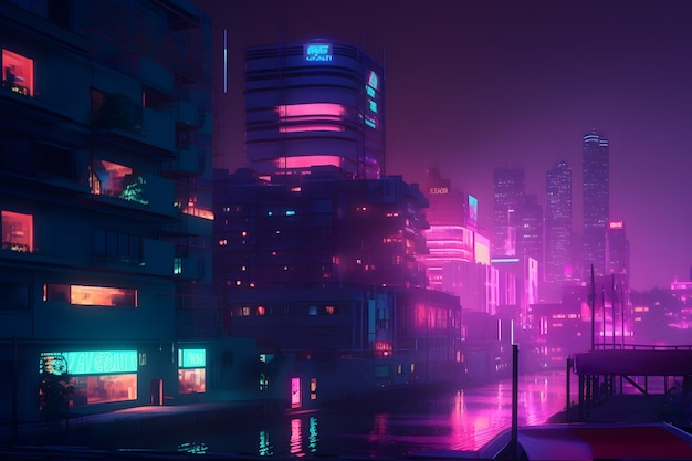 Neon City Synthwave Retrowave-Stil Neuronales Netzwerk KI generiert