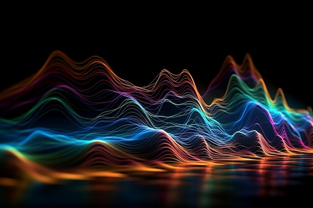 Neon claro colorido líquido ondulado papel tapiz abstracto en fondo oscuro Ai generativo