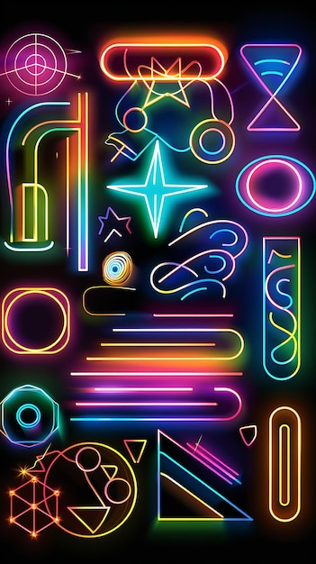 Neon Collage Fusão criativa de arte de colagem Y2K Elementos digitais de forma e imagens vibrantes Clipart