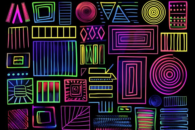 Neon Collage Fusão criativa de arte de colagem Y2K Elementos digitais de forma e imagens vibrantes Clipart