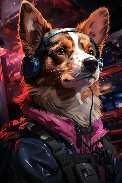 Neon Corgi Una contemplación ciberpunk