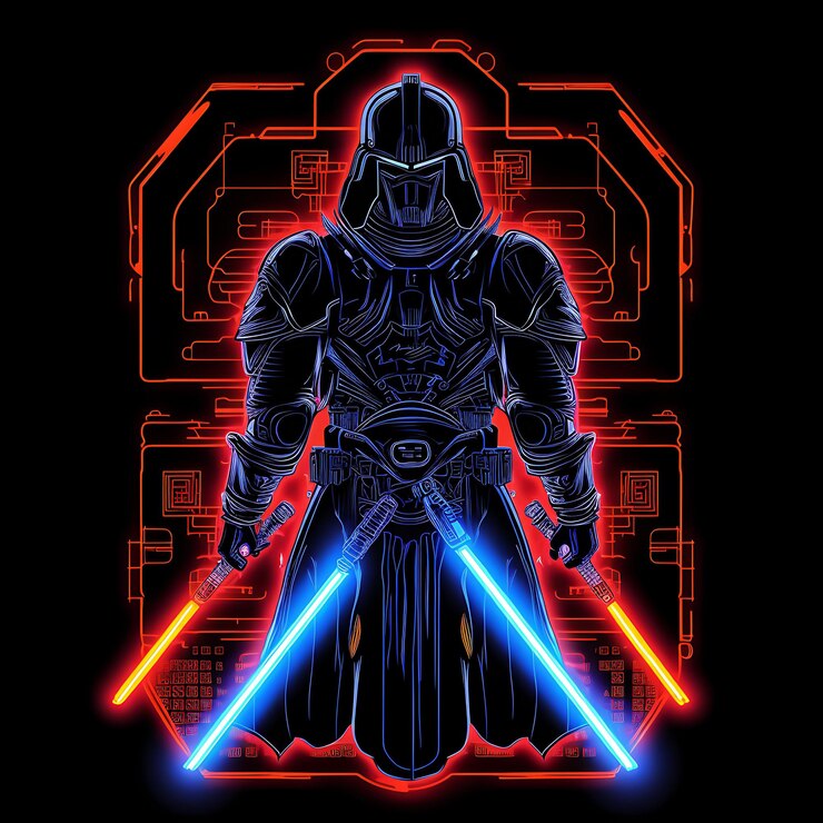 Foto neon cyber samuraicyberpunk samurai linessamurai armorelectr y2k formas neon arte de luz transparente