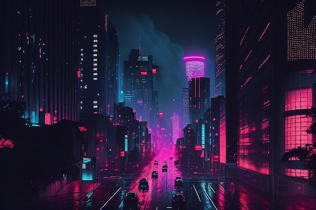 Neon Cyberpunk City Urban Future Metaverse Night Purple Street Texture Background Generative AI Illustration