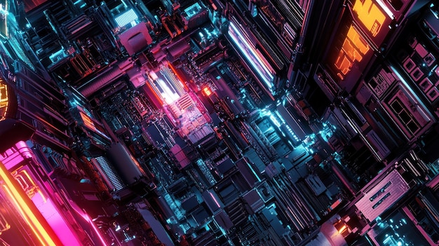 Neon Cyberpunk Cityscape Una metrópolis digital futurista