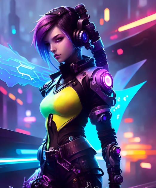 Neon Cyberpunk Goddess Enchanting Fantasy World e Overwatch Inspired Art