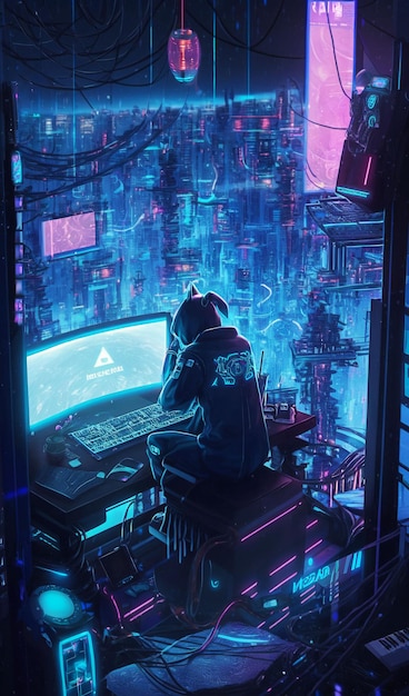 Neon Cyberpunk Hacker Generative ai