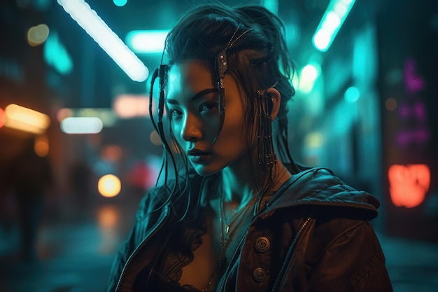 Neon cyberpunk mujer Generar Ai