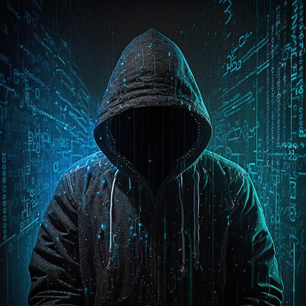 Neon Dark Web Hooded Hacker Cyber Generative KI digitale Illustration