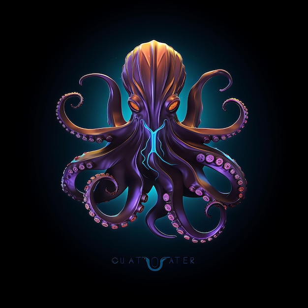 Neon-Design des geheimnisvollen Oktopus-Logos mit wirbelnden Tentakeln und Meeresboden-Clipart-Idee-Tattoo