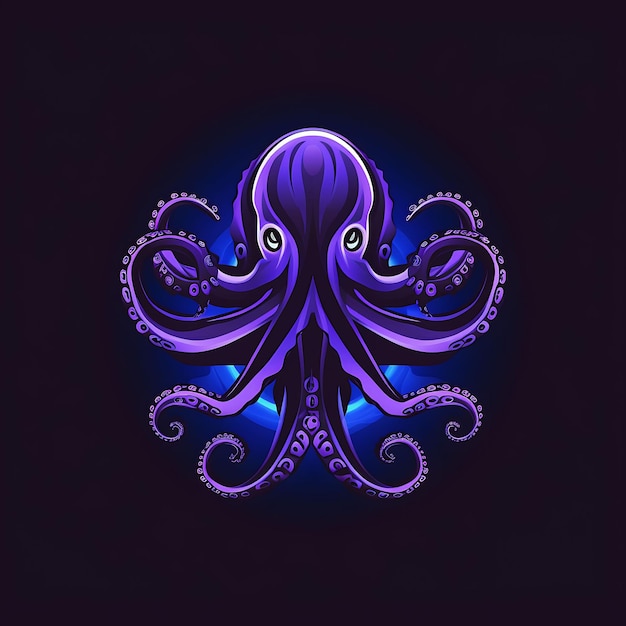 Neon-Design des geheimnisvollen Oktopus-Logos mit wirbelnden Tentakeln und Meeresboden-Clipart-Idee-Tattoo