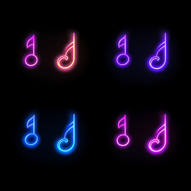 Neon-Design des Musiknoten-Symbols Emoji mit melodischem, harmonischem und rhythmischem Clipart-Aufkleber-Set