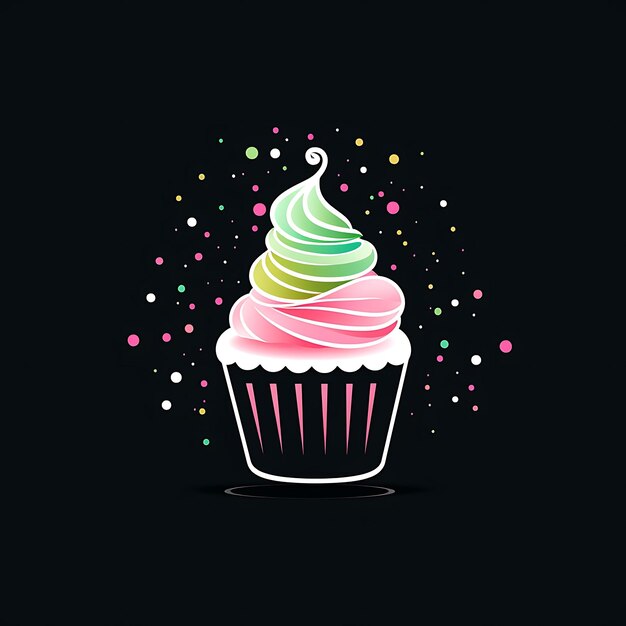 Neon-Design eines Cupcake-Logos mit Konfetti und Partyhut in Pastellrosa und Min Clipart Idea Tattoo