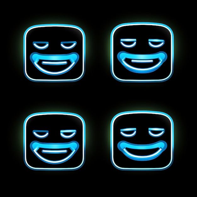 Neon-Design eines lächelnden Gesichts mit Emoji-Symbol für medizinische Maske und vorsichtigem Prot-Clipart-Aufkleber-Set