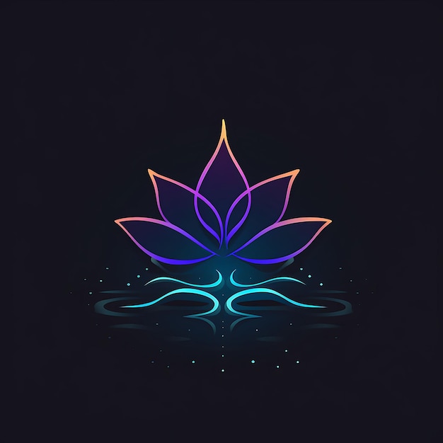 Neon-Design eines Lotus-Logos mit Wasserwellen und Blättern, heiteres Lila und C-Clipart-Idee für Tätowierung