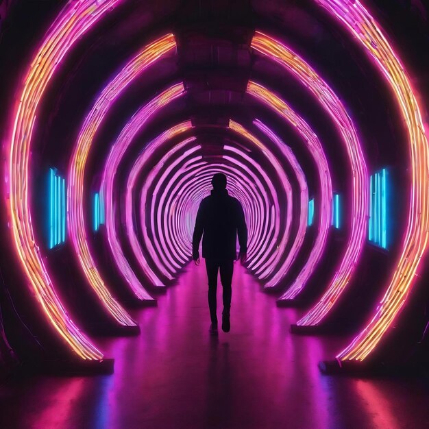 Neon-digitaler Tunnel 3D-Rendered-Bild