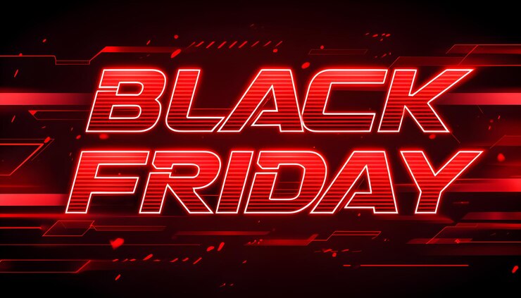 Foto neón dinámico black friday texto rojo brillante estilo futurista perfecto para las promociones de venta