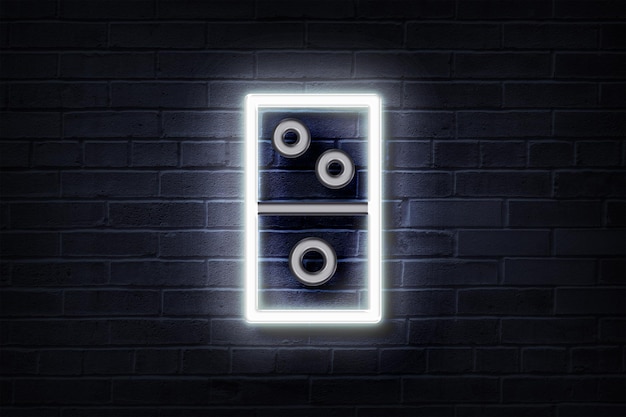 Neon-Domino auf einer Ziegelwand