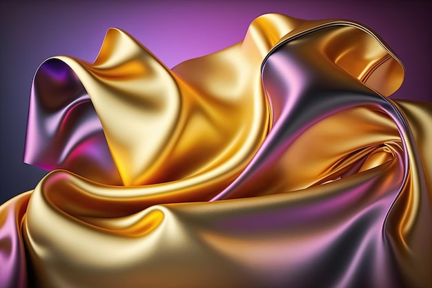 Neon dourado abstrato plástico brilhante seda ou cetim fundo ondulado IA generativa