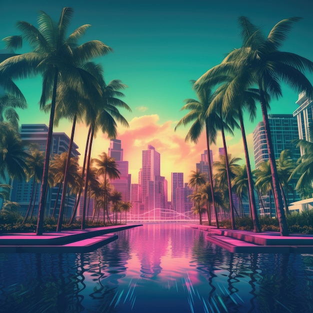 Neon Dreams Fundo imersivo azul e verde Synthwave Miami