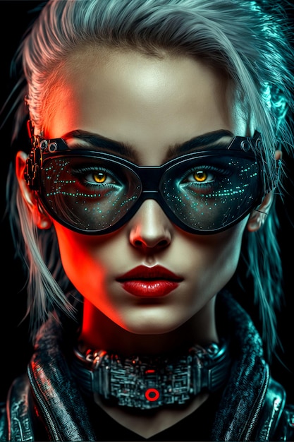 Foto neon dreamscape synergy futuristic female robot em cyberpunk ai gerado