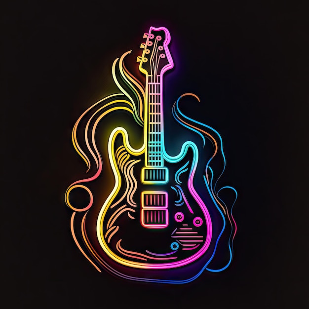 Neon-E-Gitarren-Konzertinstrument Fluoreszierendes Nachtclub-Banner Abstrakte generative KI-Illustration