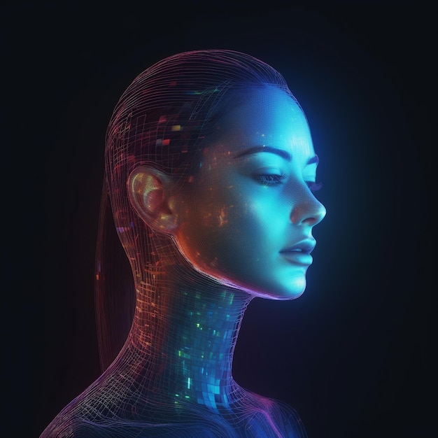 Neon Elegance Una fusión futurista de mujeres cibernéticas y retratos etéreos