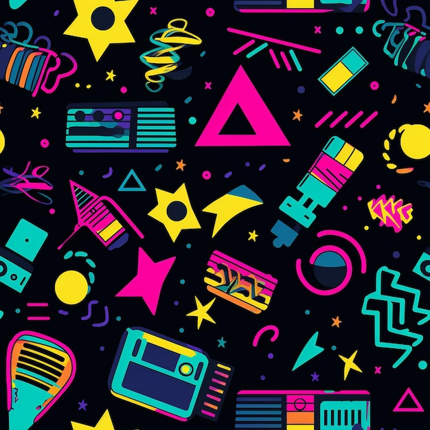 Foto neon flashback lively 90s partyinspired seamless patterns