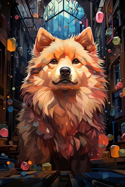 Neon Fluff Cyberpunk Chow Chow Contemplação