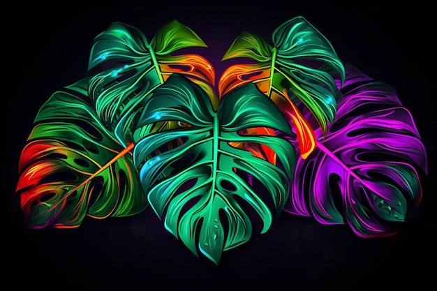 Neon-Foto-Tropische Monstera-Blattbanner