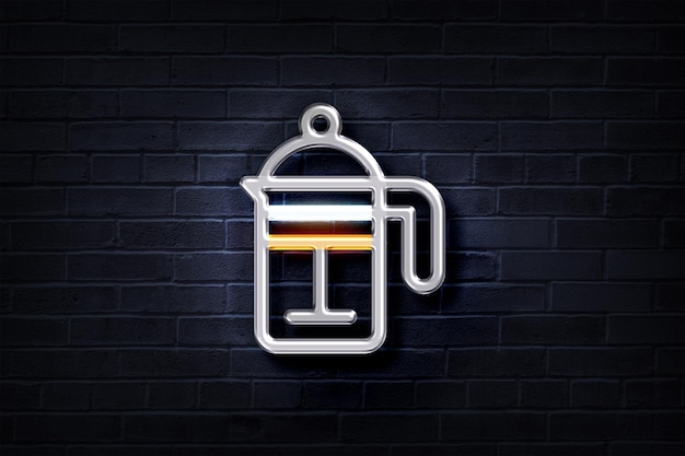 Neon French Press an einer Ziegelwand