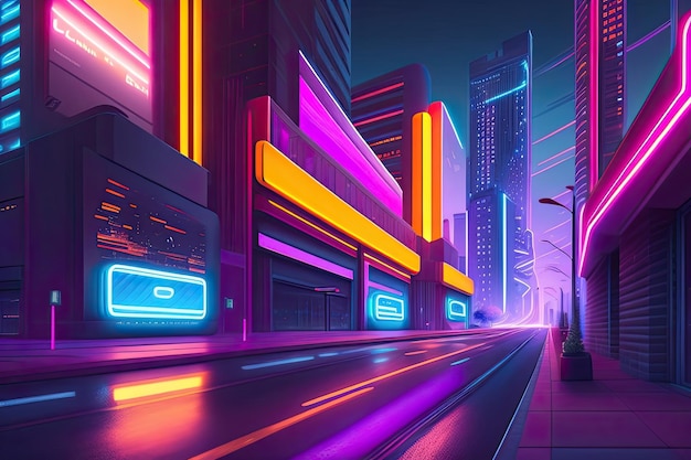 Neon Future Purple City IA generativa Futurista Cyberpunk Violet Design
