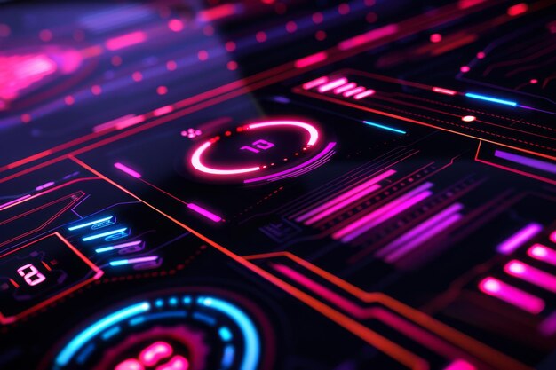 Foto neon-futuristische schnittstelle mit digitalen elementen