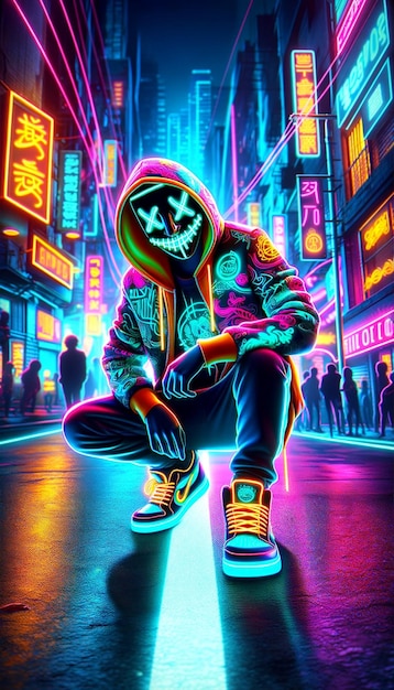 Neon Glow Streetwise Hoodie na Noite Urbana