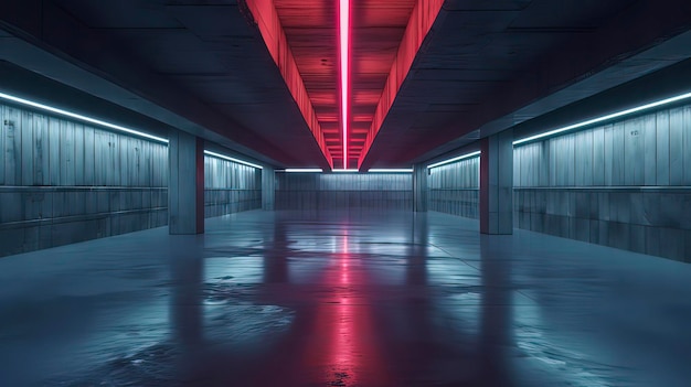 Foto neon glowing concrete underground hangar ai technology generated image