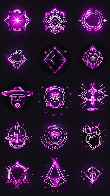 Neon Glowing Web y Social Icon Collection Eleva tu diseño de íconos con el versátil conjunto Y2K Outline