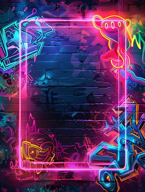 Foto neon graffiti art arcane frame mit lebendigem graffiti-stil i neon color hintergrundkunst-sammlung