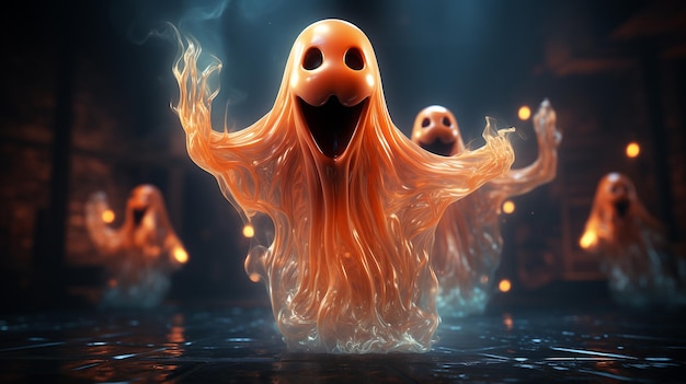 Neon-Halloween-Geist-Spielerische 3D-Illustration