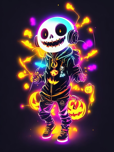 Neon Halloween Skeletons calabazas y Catrinas en camisetas y logotipos