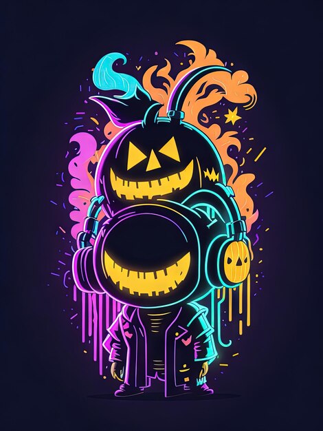 Neon Halloween Skeletons calabazas y Catrinas en camisetas y logotipos