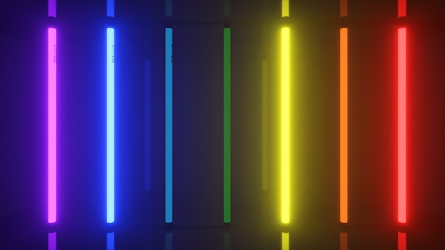 Neon-Halogen-Regenbogen-Mehrfarbige Lampen leuchten mit futuristischen hellen Reflexionen d Illustration