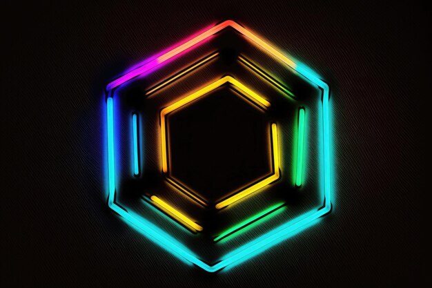 Neon-Heptagon-Umriss auf schwarzem Hintergrund, generative KI