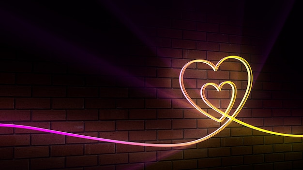 Neon Hintergrund, Herz, Ziegel, Club, Glühen, Liebe, Valentinstag