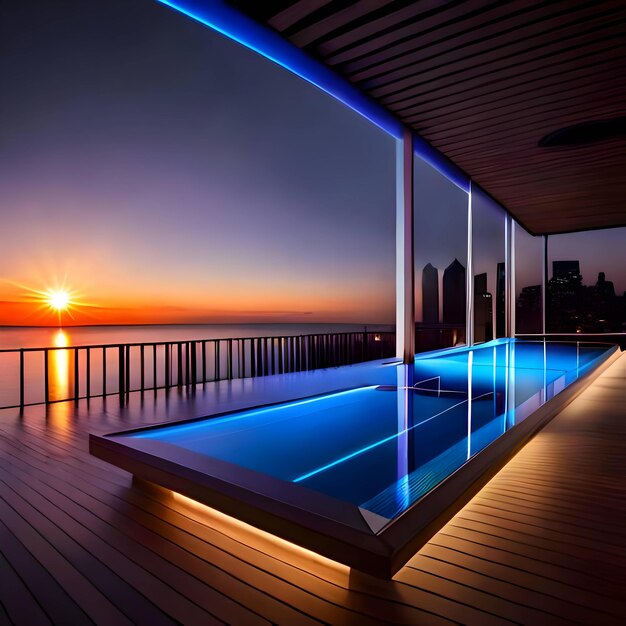 Foto neon infinity pool wunderschön realistisch generiert von ai