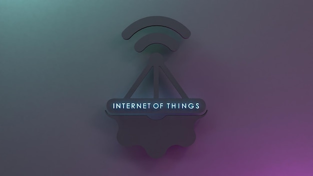 Neon Internet coisa logotipo símbolo IoT conceito 3d render ilustração