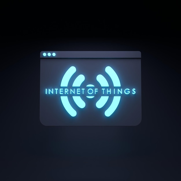 Neon Internet cosa logo símbolo IoT concepto 3d render ilustración